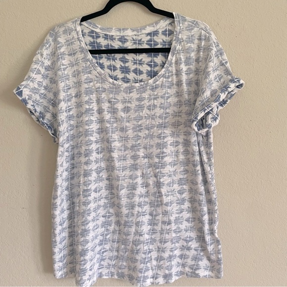 Ana scoop neck woman top 100% cotton XL blue white cuff sleeve casual stretch - Picture 1 of 9